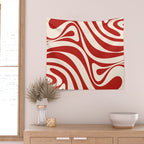 New Groove Retro Swirl Abstract Pattern in Red and Almond Cream Wall Tapestry Gallery Image 2