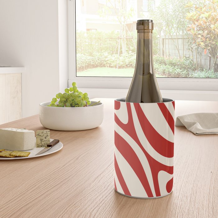 New Groove Retro Swirl Abstract Pattern in Red and Almond Cream Wine Chiller Gallery Image 4