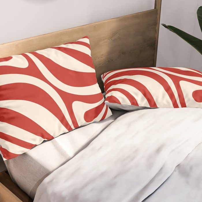 New Groove Retro Swirl Abstract Pattern in Red and Almond Cream Pillow Sham Gallery Image 2