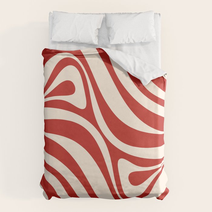 New Groove Retro Swirl Abstract Pattern in Red and Almond Cream Duvet Cover Gallery Image 1