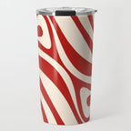 New Groove Retro Swirl Abstract Pattern in Red and Almond Cream Travel Mug Gallery Image 1