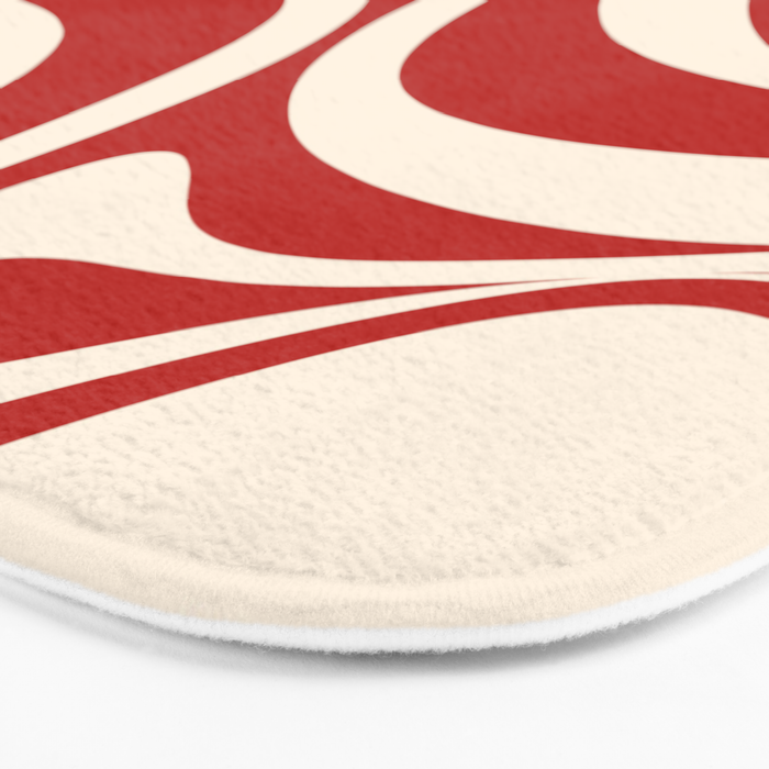 New Groove Retro Swirl Abstract Pattern in Red and Almond Cream Bath Mat Gallery Image 3