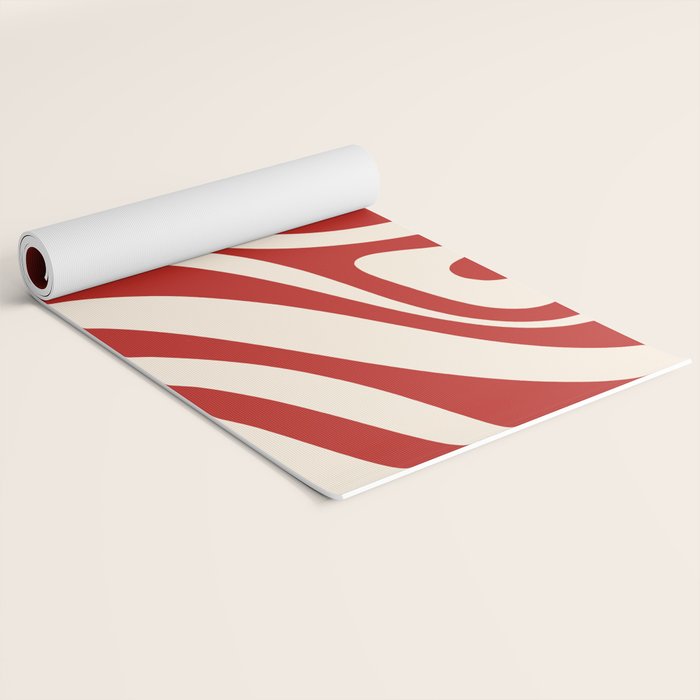 New Groove Retro Swirl Abstract Pattern in Red and Almond Cream Yoga Mat Gallery Image 2