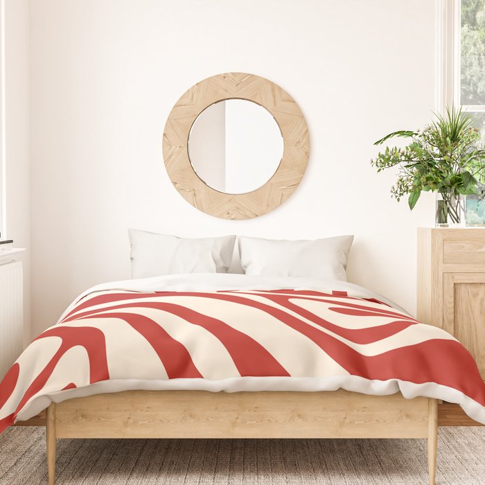 New Groove Retro Swirl Abstract Pattern in Red and Almond Cream Duvet Cover Gallery Image 3