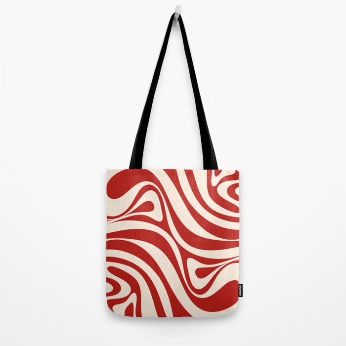 New Groove Retro Swirl Abstract Pattern in Red and Almond Cream Tote Bag Gallery Image 2