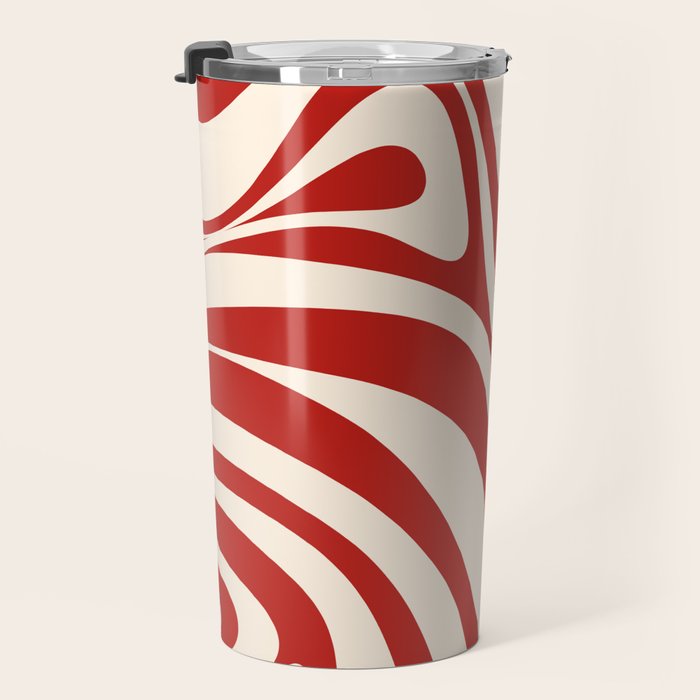New Groove Retro Swirl Abstract Pattern in Red and Almond Cream Travel Mug Gallery Image 3