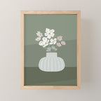 Wildflower bouquet in vase illustration - muted pink, beige and sage green flowers  Mini Art Print Gallery Image 1