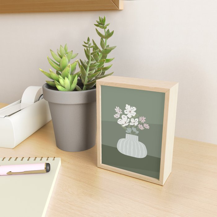 Wildflower bouquet in vase illustration - muted pink, beige and sage green flowers  Mini Art Print Gallery Image 2