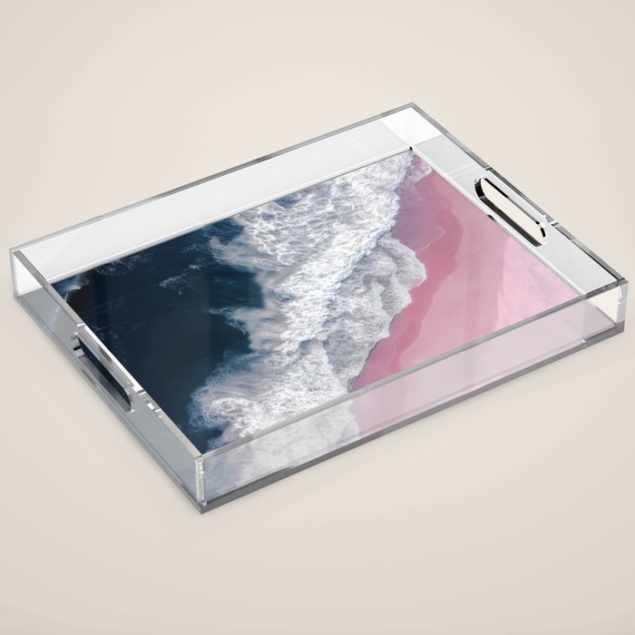 Pink Shoreline - Aerial Ocean Photography Print Acrylic Tray Gallery Image 1
