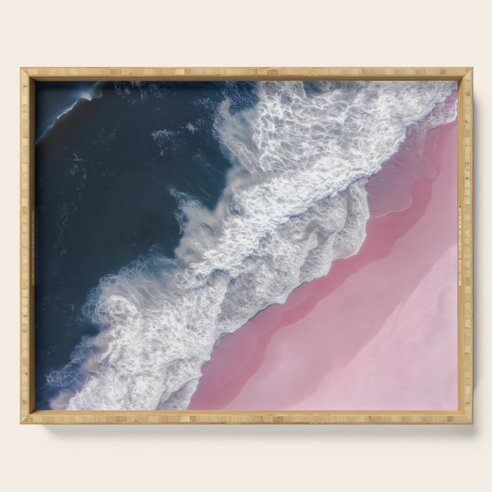 Pink Shoreline - Aerial Ocean Photography Print Serving Tray Gallery Image 1