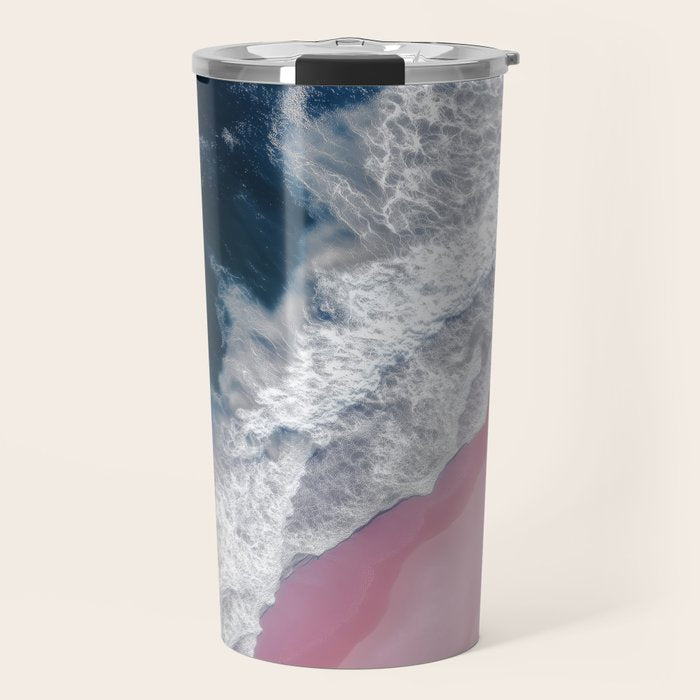 Pink Shoreline - Aerial Ocean Photography Print Travel Mug Gallery Image 1