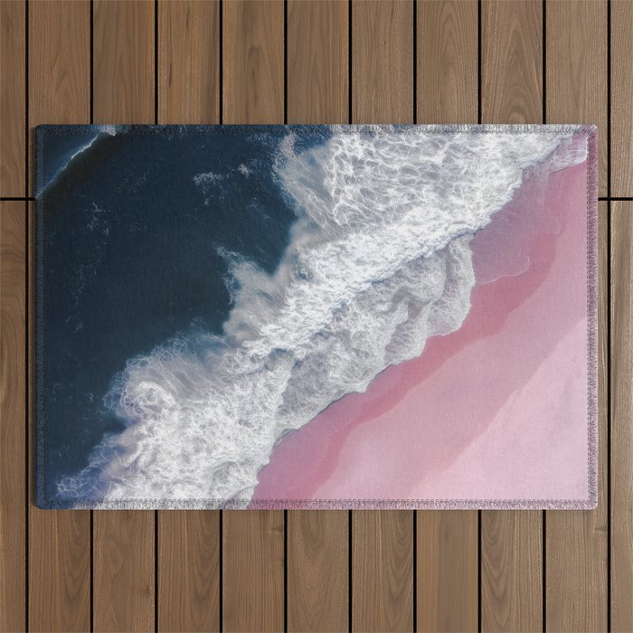 Pink Shoreline - Aerial Ocean Photography Print Outdoor Rug Gallery Image 1
