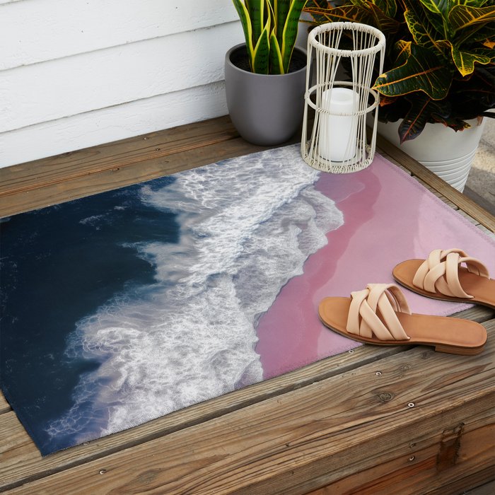 Pink Shoreline - Aerial Ocean Photography Print Outdoor Rug Gallery Image 2