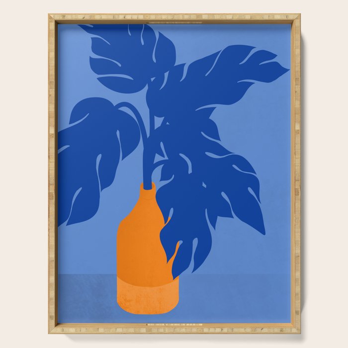Light In The Darkness  - a blue tropical still life painting Serving Tray Gallery Image 1