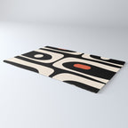 Retro Piquet Mid Century Modern Abstract Pattern in Black, Orange, and Almond Cream Rug Gallery Image 3