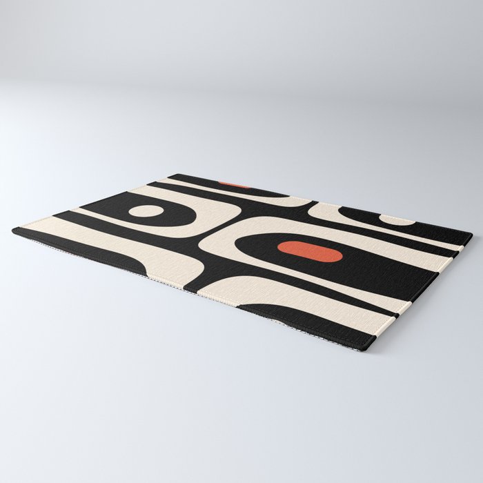 Retro Piquet Mid Century Modern Abstract Pattern in Black, Orange, and Almond Cream Rug Gallery Image 3