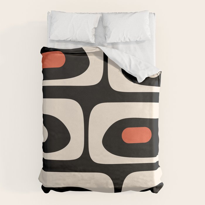Retro Piquet Mid Century Modern Abstract Pattern in Black, Orange, and Almond Cream Duvet Cover Gallery Image 6