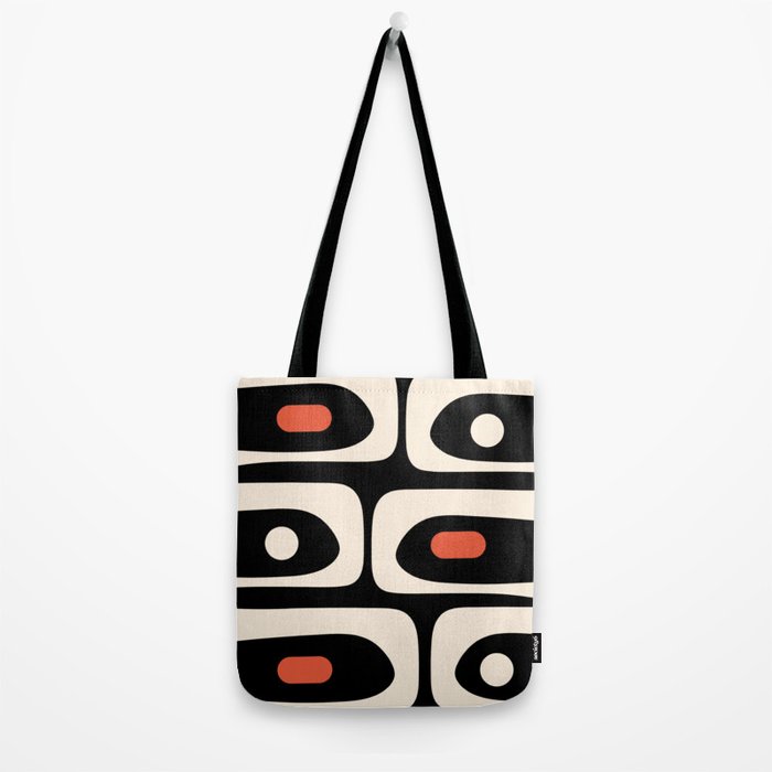 Retro Piquet Mid Century Modern Abstract Pattern in Black, Orange, and Almond Cream Tote Bag Gallery Image 2
