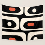Retro Piquet Mid Century Modern Abstract Pattern in Black, Orange, and Almond Cream Wall Tapestry Gallery Image 4