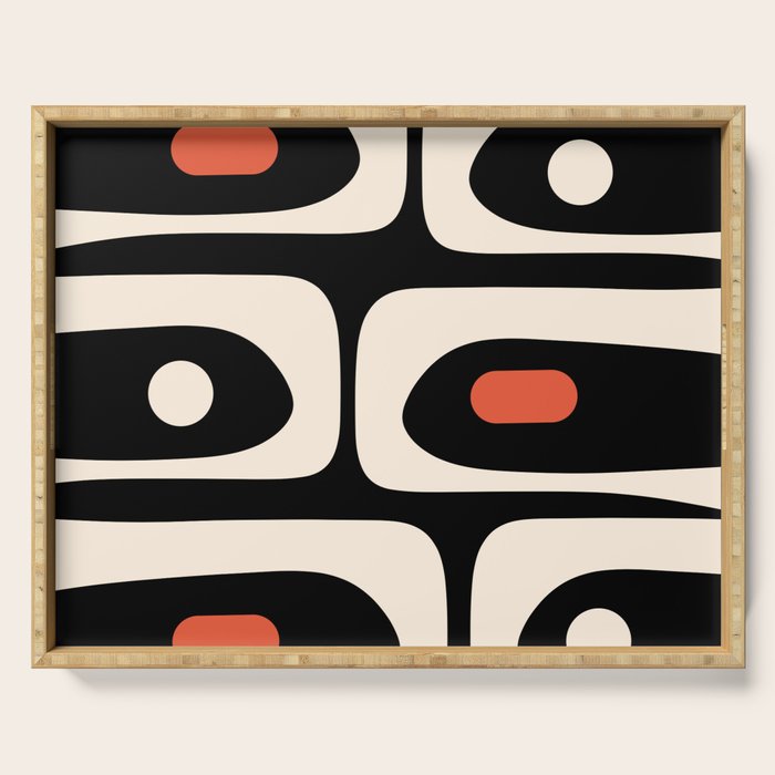 Retro Piquet Mid Century Modern Abstract Pattern in Black, Orange, and Almond Cream Serving Tray Gallery Image 1