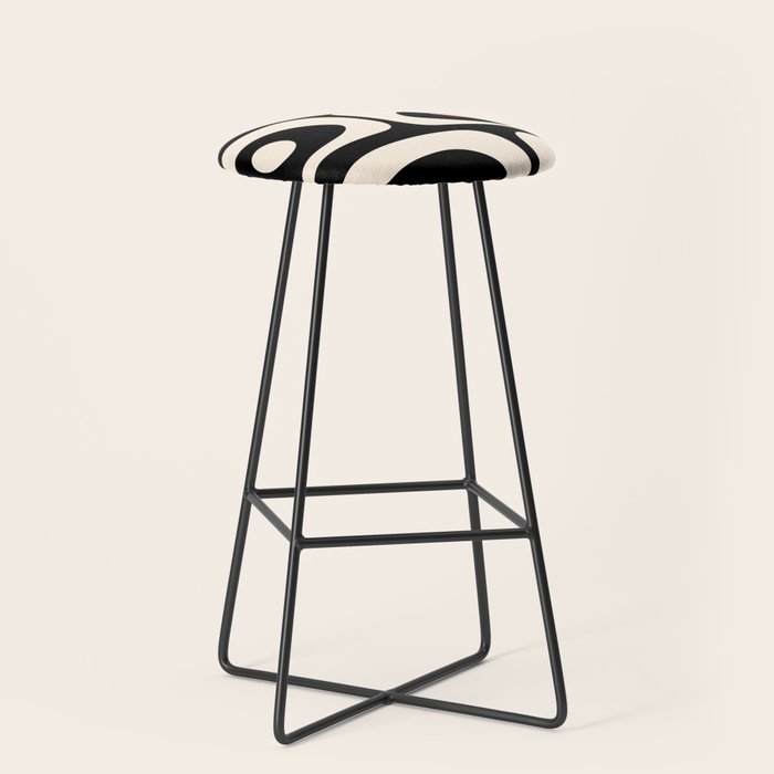 Retro Piquet Mid Century Modern Abstract Pattern in Black, Orange, and Almond Cream Stool Gallery Image 1