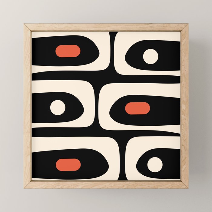 Retro Piquet Mid Century Modern Abstract Pattern in Black, Orange, and Almond Cream Mini Art Print Gallery Image 1
