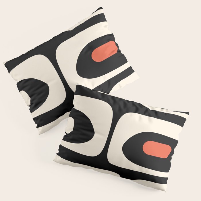 Retro Piquet Mid Century Modern Abstract Pattern in Black, Orange, and Almond Cream Pillow Sham Gallery Image 3