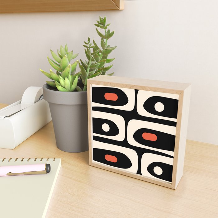Retro Piquet Mid Century Modern Abstract Pattern in Black, Orange, and Almond Cream Mini Art Print Gallery Image 2