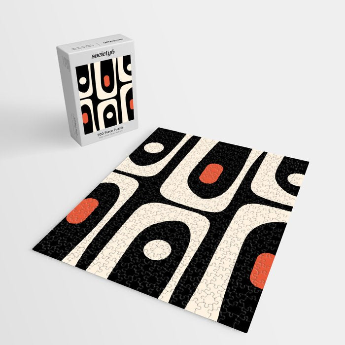 Retro Piquet Mid Century Modern Abstract Pattern in Black, Orange, and Almond Cream Jigsaw Puzzle Gallery Image 2