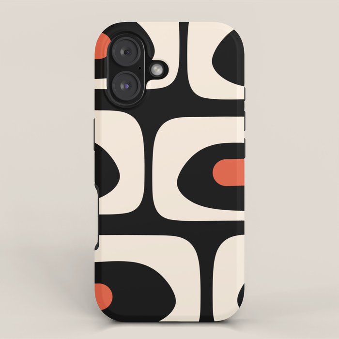 Retro Piquet Mid Century Modern Abstract Pattern in Black, Orange, and Almond Cream iPhone Case Gallery Image 1