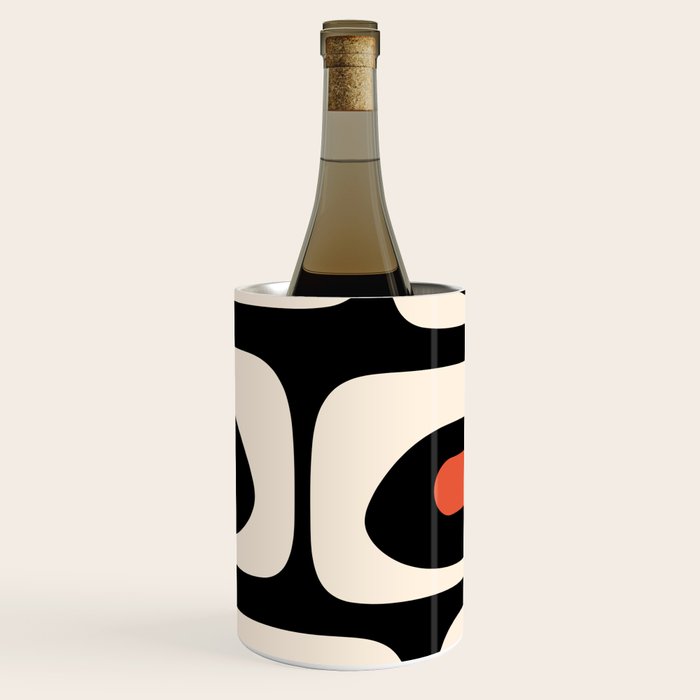 Retro Piquet Mid Century Modern Abstract Pattern in Black, Orange, and Almond Cream Wine Chiller Gallery Image 1