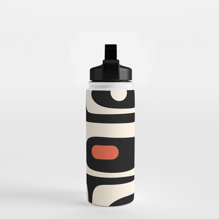 Retro Piquet Mid Century Modern Abstract Pattern in Black, Orange, and Almond Cream Water Bottle Gallery Image 2