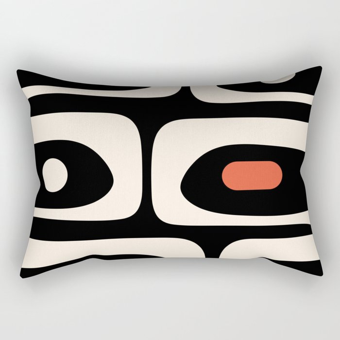 Retro Piquet Mid Century Modern Abstract Pattern in Black, Orange, and Almond Cream Rectangular Pillow Gallery Image 2