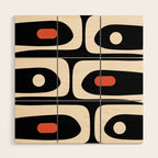 Retro Piquet Mid Century Modern Abstract Pattern in Black, Orange, and Almond Cream Wood Wall Art Gallery Image 1