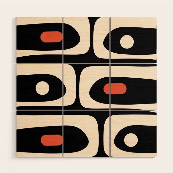 Retro Piquet Mid Century Modern Abstract Pattern in Black, Orange, and Almond Cream Wood Wall Art Gallery Image 1