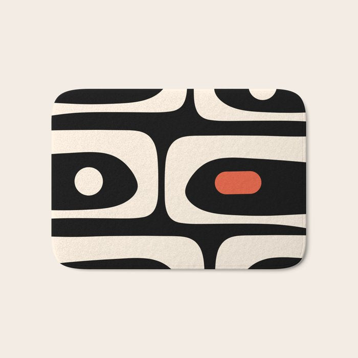 Retro Piquet Mid Century Modern Abstract Pattern in Black, Orange, and Almond Cream Bath Mat Gallery Image 1