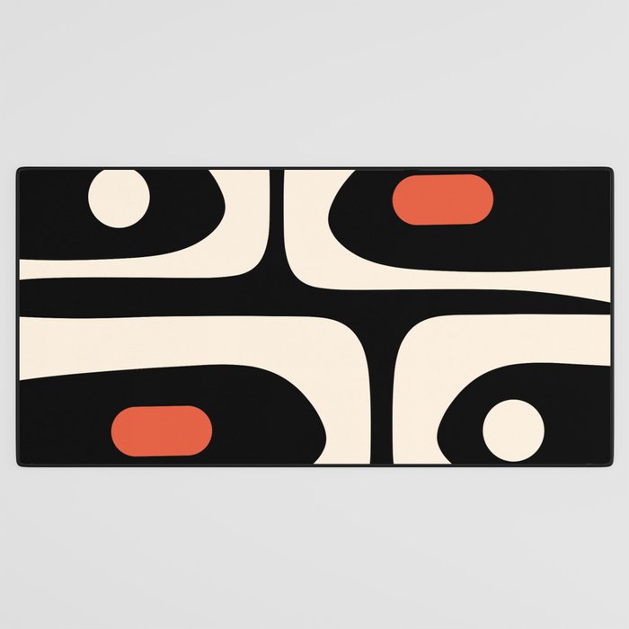 Retro Piquet Mid Century Modern Abstract Pattern in Black, Orange, and Almond Cream Desk Mat Gallery Image 3