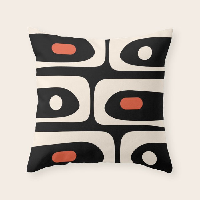 Retro Piquet Mid Century Modern Abstract Pattern in Black, Orange, and Almond Cream Throw Pillow Gallery Image 6