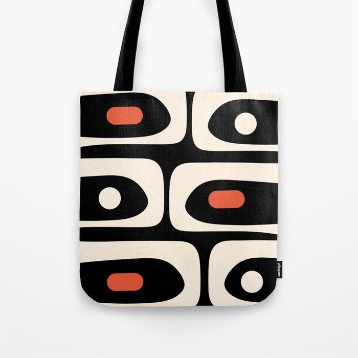 Retro Piquet Mid Century Modern Abstract Pattern in Black, Orange, and Almond Cream Tote Bag Gallery Image 1