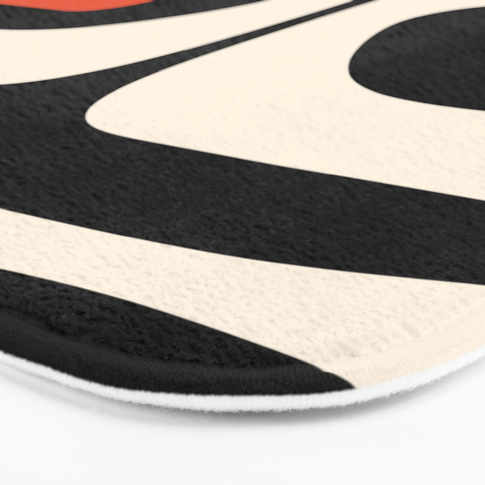 Retro Piquet Mid Century Modern Abstract Pattern in Black, Orange, and Almond Cream Bath Mat Gallery Image 3