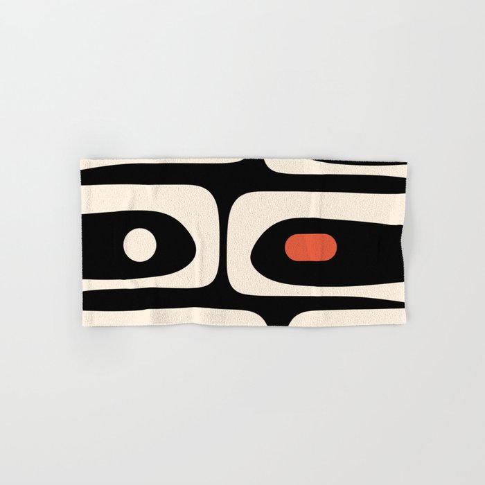 Retro Piquet Mid Century Modern Abstract Pattern in Black, Orange, and Almond Cream Bath Towel Gallery Image 1