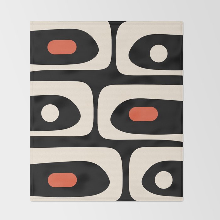 Retro Piquet Mid Century Modern Abstract Pattern in Black, Orange, and Almond Cream Throw Blanket Gallery Image 2
