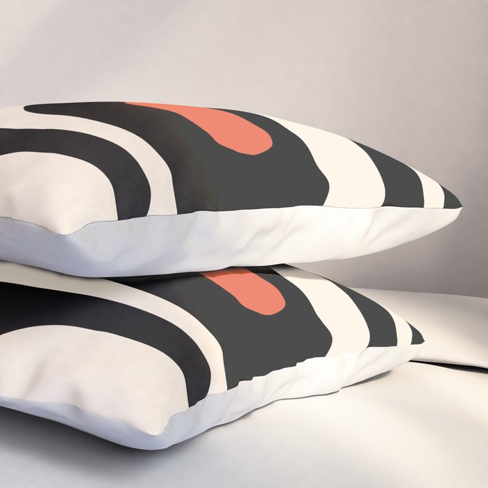 Retro Piquet Mid Century Modern Abstract Pattern in Black, Orange, and Almond Cream Pillow Sham Gallery Image 3