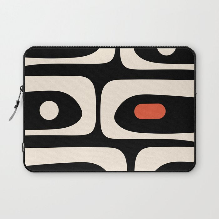 Retro Piquet Mid Century Modern Abstract Pattern in Black, Orange, and Almond Cream Laptop Sleeve Gallery Image 1
