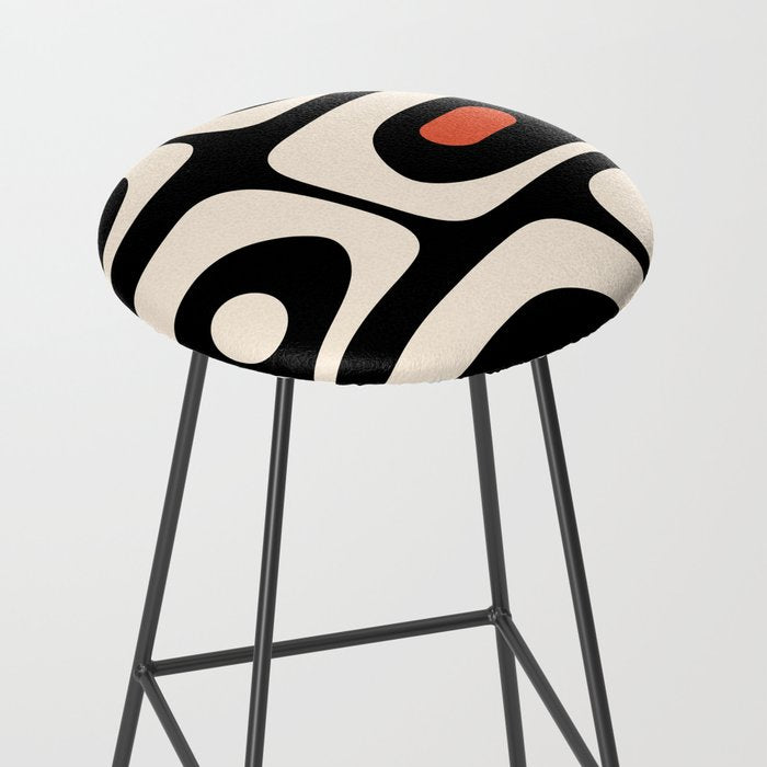Retro Piquet Mid Century Modern Abstract Pattern in Black, Orange, and Almond Cream Stool Gallery Image 2