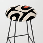 Retro Piquet Mid Century Modern Abstract Pattern in Black, Orange, and Almond Cream Stool Gallery Image 2