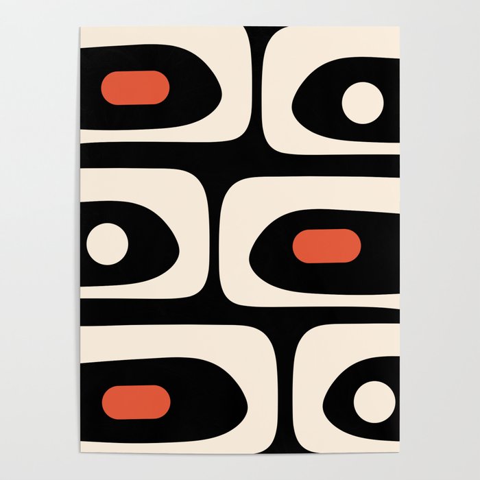 Retro Piquet Mid Century Modern Abstract Pattern in Black, Orange, and Almond Cream Poster Gallery Image 1