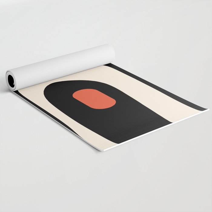 Retro Piquet Mid Century Modern Abstract Pattern in Black, Orange, and Almond Cream Yoga Mat Gallery Image 2