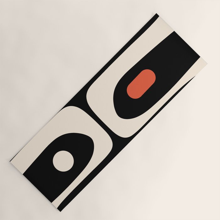 Retro Piquet Mid Century Modern Abstract Pattern in Black, Orange, and Almond Cream Yoga Mat Gallery Image 1