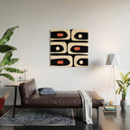 Retro Piquet Mid Century Modern Abstract Pattern in Black, Orange, and Almond Cream Wood Wall Art Gallery Image 2